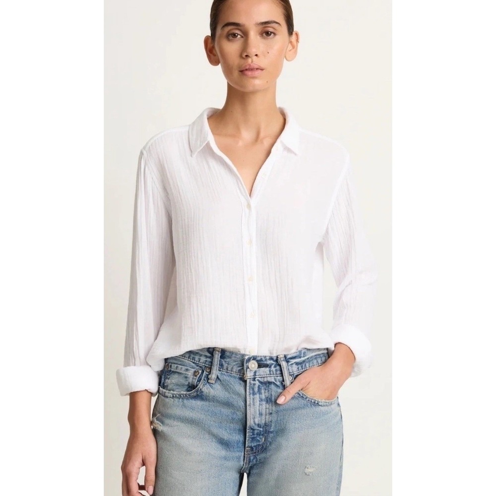Xirena Scout Shirt White Cotton Gauze Button Down Long Sleeves Size Medium